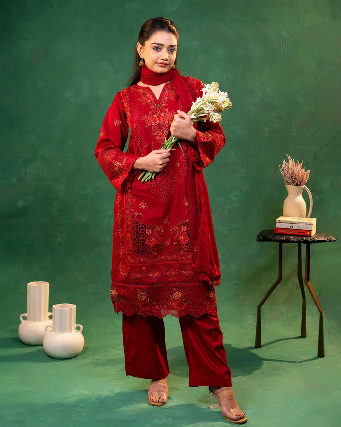 Chiffon Thread Work Mehroon Plazzo Suit Party Wear