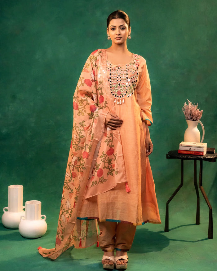 Mul Cotton Gotta Patti Work Peach Anaarkali