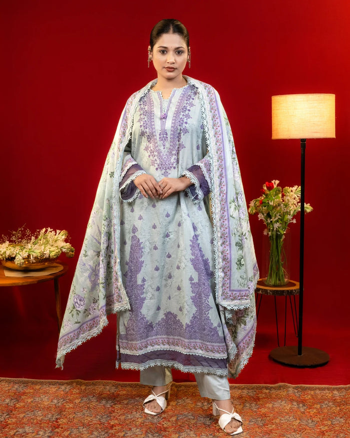 Lawn Cotton Lace Work Light Green Straight Suit Regular Wear