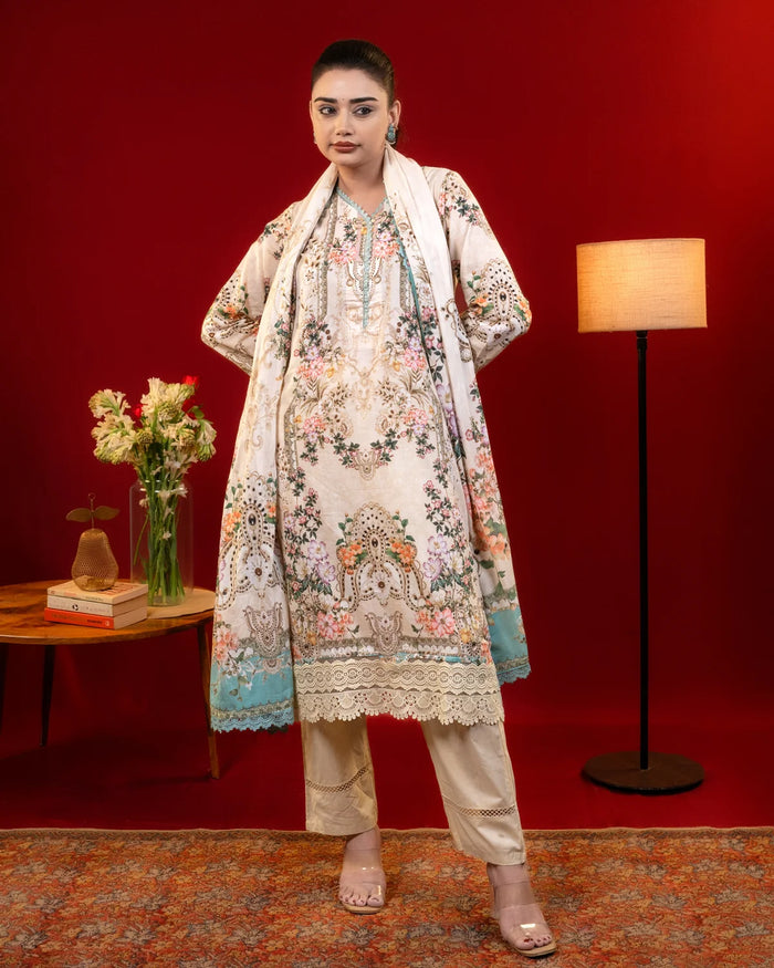 Lawn Cotton Cutwork and Threadwork Peach Straight Suit Regular Wear