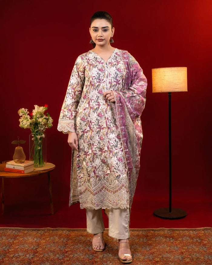 Lawn Cotton Cutwork And Threadwork Wine Straight Suit Party Wear