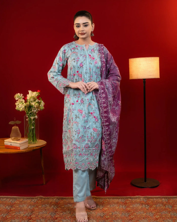 Lawn Cotton Cutwork and Threadwork Light Green Straight Suit Party Wear