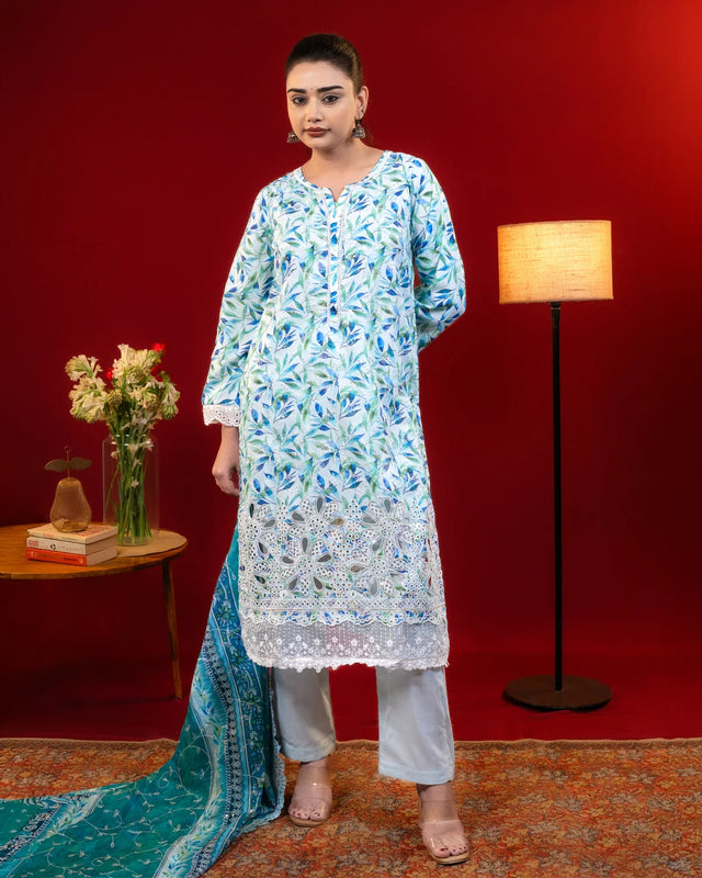 Lawn Cotton Cutwork and Threadwork Light Green Straight Suit Party Wear