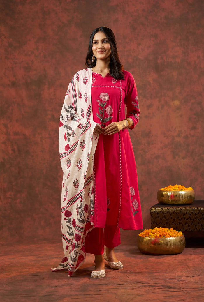 Mul Cotton Meganta A-Line Suit Anaarkali
