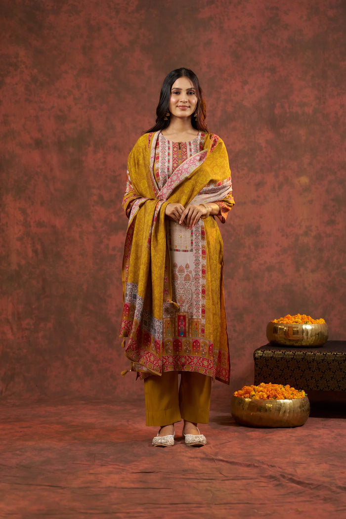 Silk Mustard Straight Suit Regular Wear