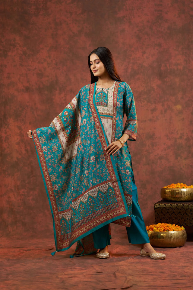 Silk Green Straight Suit Party Wear