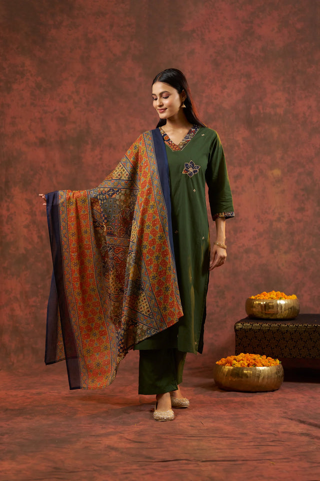 Cotton Navy Blue Straight Suit Regular Wear