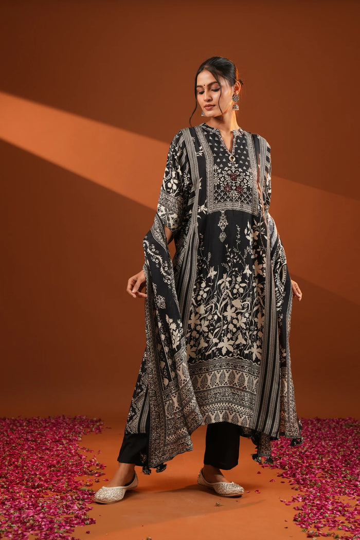 Muslin Black A-Line Suit Party Wear