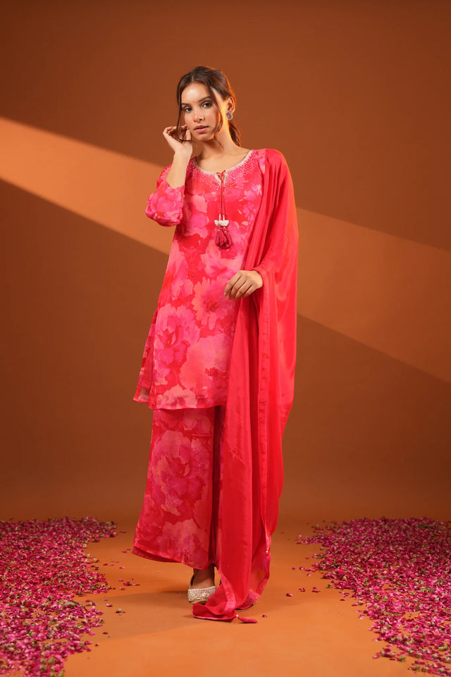Chunon Hot Pink Plazzo Suit Party Wear
