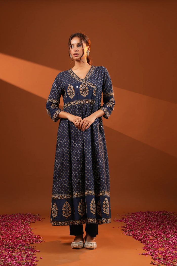 Cotton Navy Blue Anaarkali