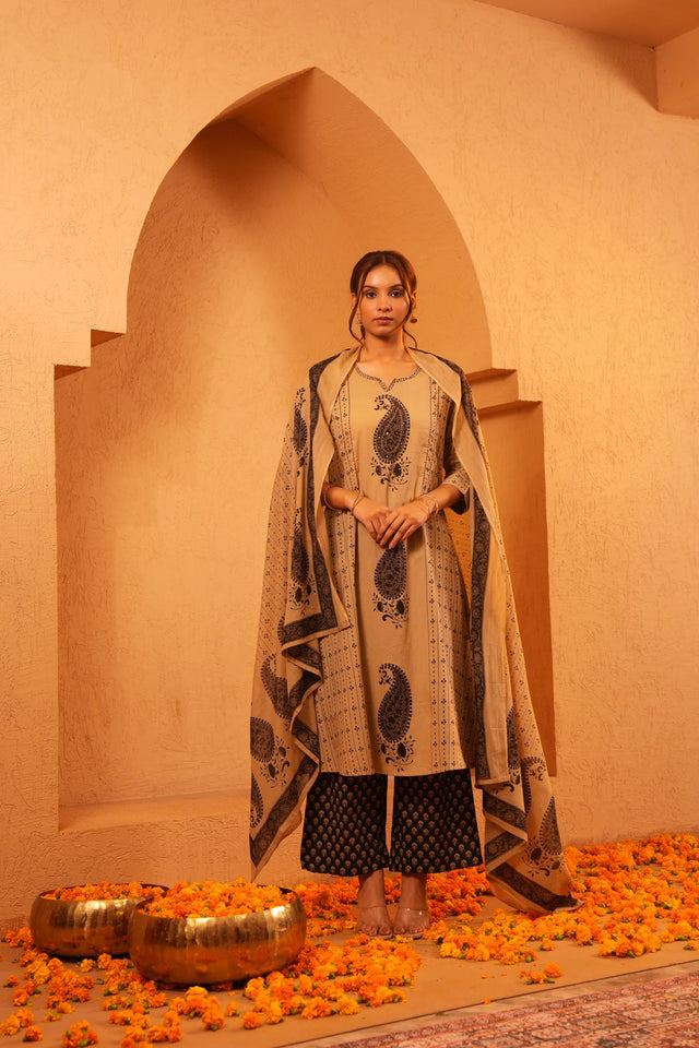 Mul Cotton Light Brown A-Line Suit Regular Wear