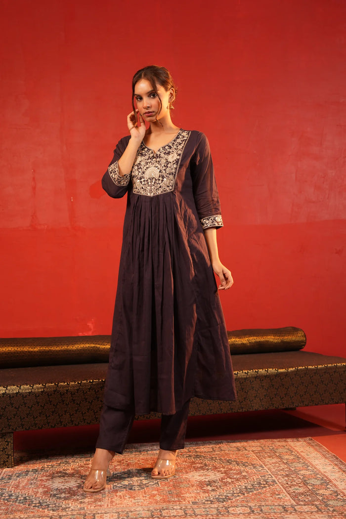 Mul Cotton Wine Long Frock Anaarkali