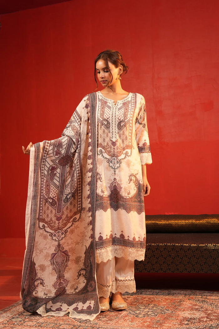 Muslin Peach Straight Suit Party Wear