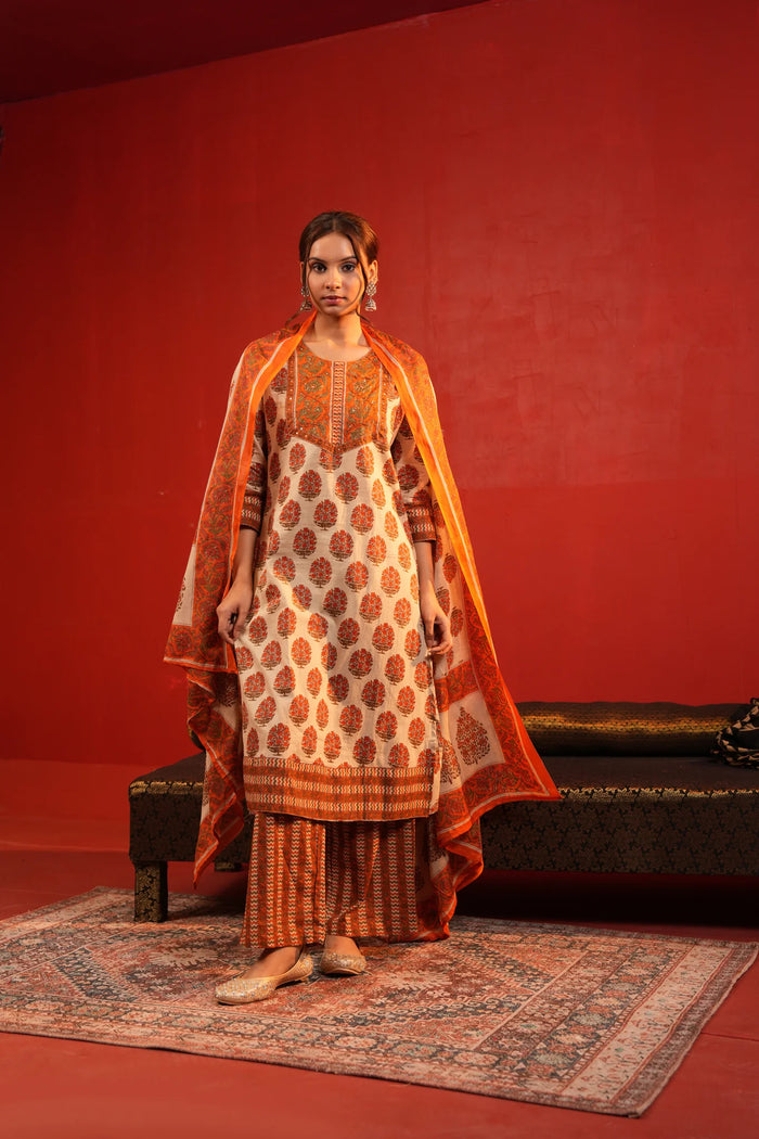 Mul Cotton Rust Straight Suit Regular Wear